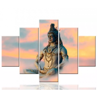 Lord Shiva Canvas Deity Abstract Home Decor- 5 Pieces Canvas Art Printed with Wooden Frame